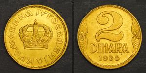  
   1938, Yugoslavia, Peter II.  Alu-Bronze 2 Dinara Coin. Scarce Small Crown Variety!   Mint Year: 1938 Condition: AU-UNC! Reference:  KM-21. R!  Denominations: 2 Dinara Material: Aluminium-Bro ...