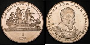 SWEDEN 5 Ecu 1992 - Copper-Nickel - Gustavus Adolphus - aUNC - 3149  *