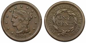 1851 Braided Hair Large Cent, N-14